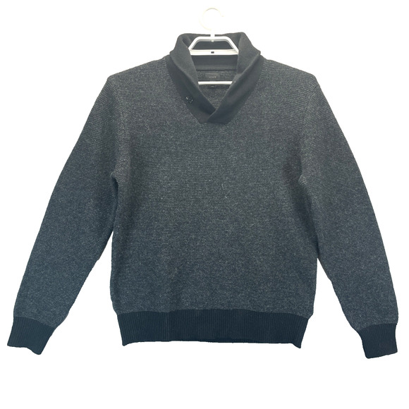 J. Crew Men's Sz L Shawl Collar 2 Tone Charcoal Black 100% Wool Pullover Sweater - Picture 1 of 8